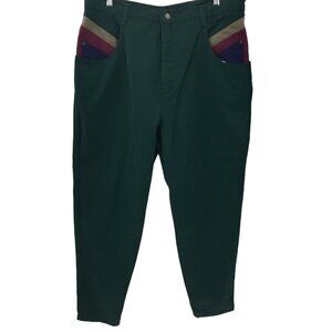 Vintage Zena Color Block High Waisted Rise Green Jeans Size 20 Tapered 90s Y2K